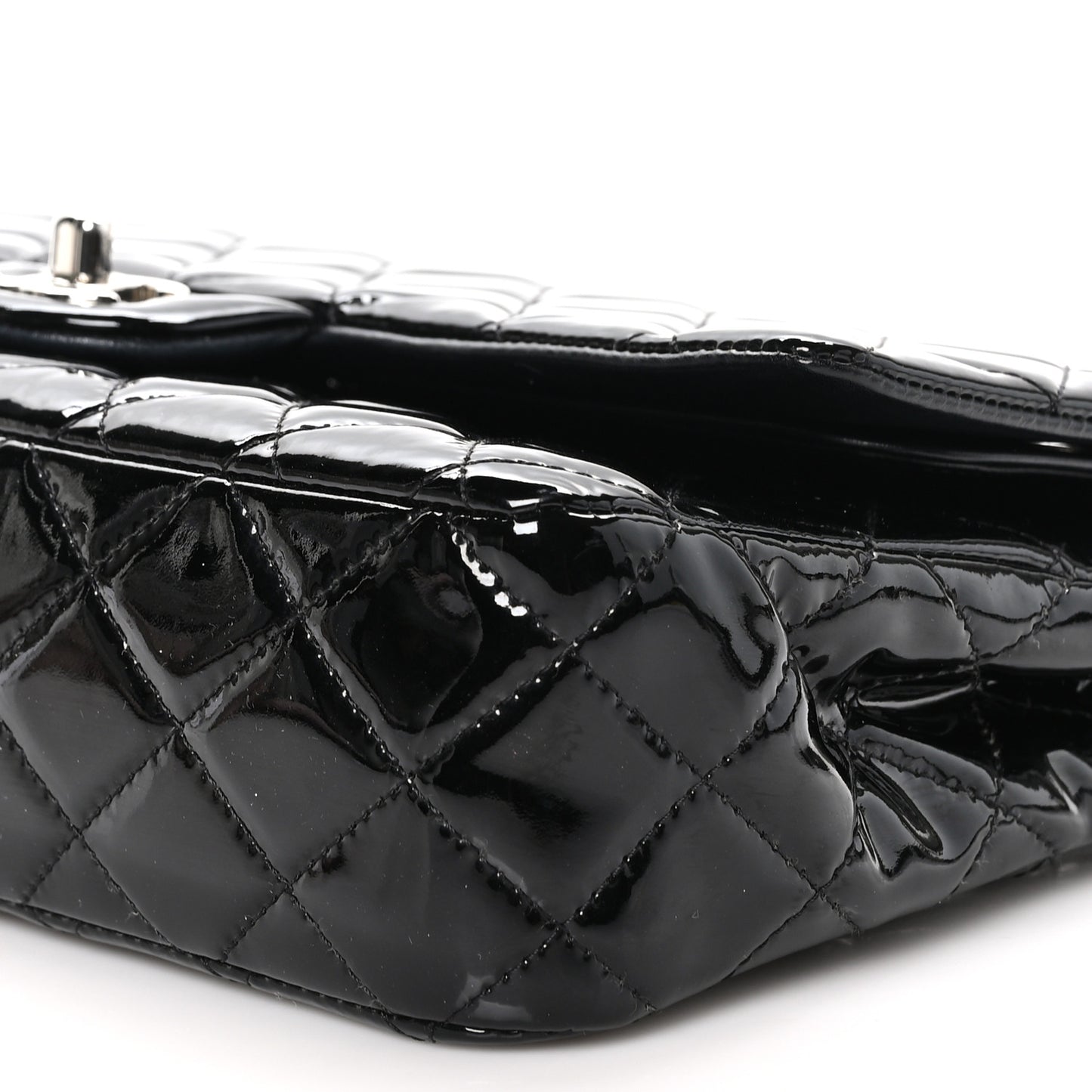 Patent Quilted Medium Double Flap Black