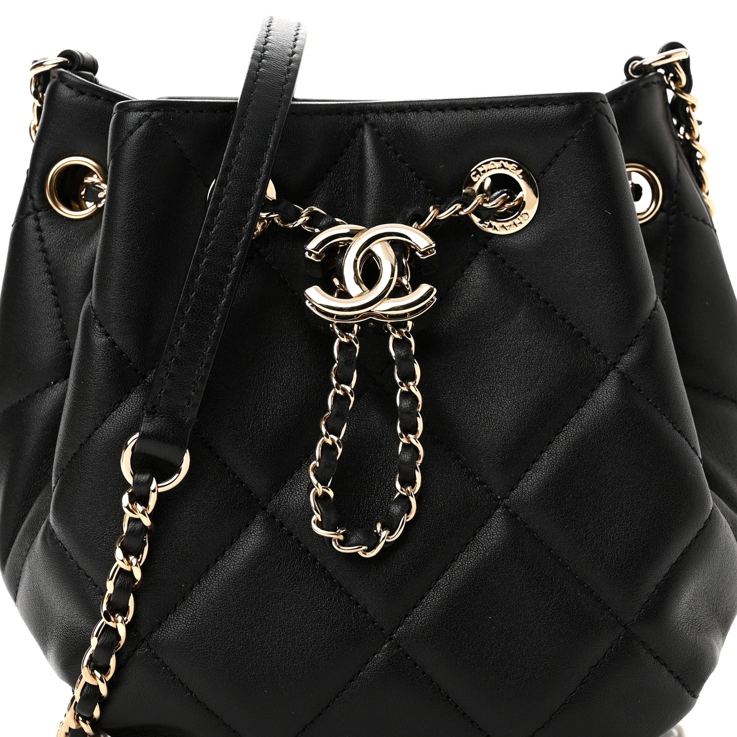 Chanel Lambskin Quilted CC Dweller Drawstring Bucket Bag Black 8 of 10