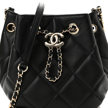 Chanel Lambskin Quilted CC Dweller Drawstring Bucket Bag Black 8 of 10