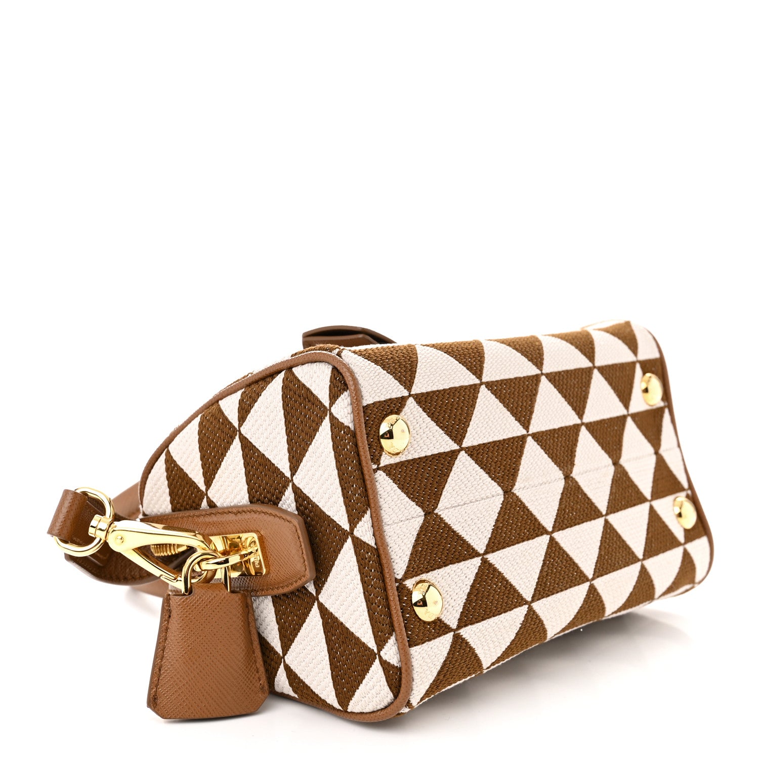 Prada Jacquard Saffiano Triangolo Symbole Embroidered Top Handle Crossbody Bag Tobacco Talco 4 of 10