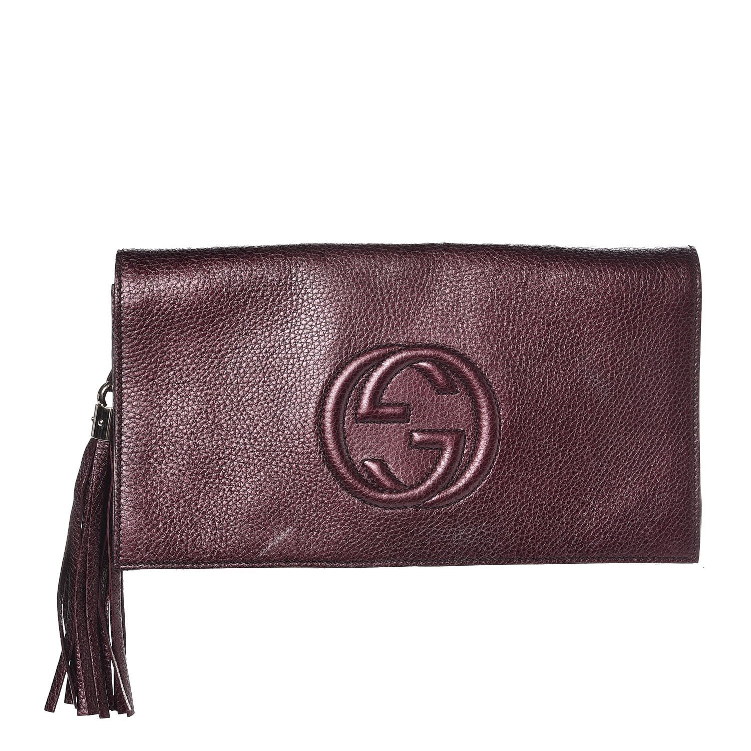 Gucci Metallic Cellarius Calfskin Medium Soho Clutch Classic Burgundy 1 of 10