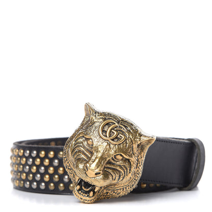Gucci Calfskin Studded Feline Belt 85 34 Black 1 of 6