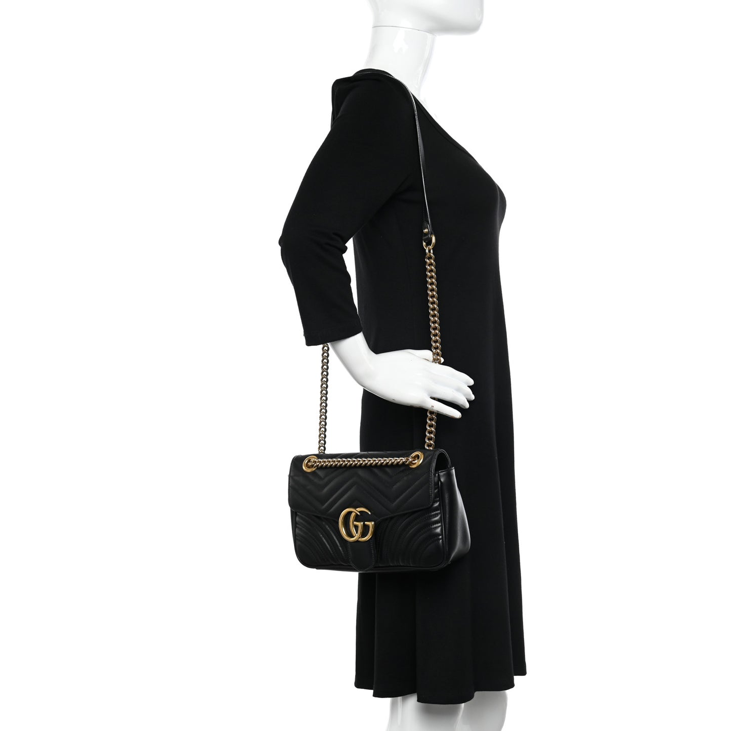 Calfskin Matelasse Small GG Marmont Shoulder Bag Black