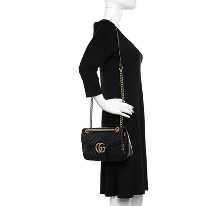 Gucci Calfskin Matelasse Small GG Marmont Shoulder Bag Black 3 of 13