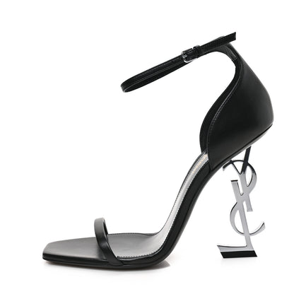 Saint Laurent Calfskin Opyum 110 Sandals 38.5 Black Silver 1 of 8