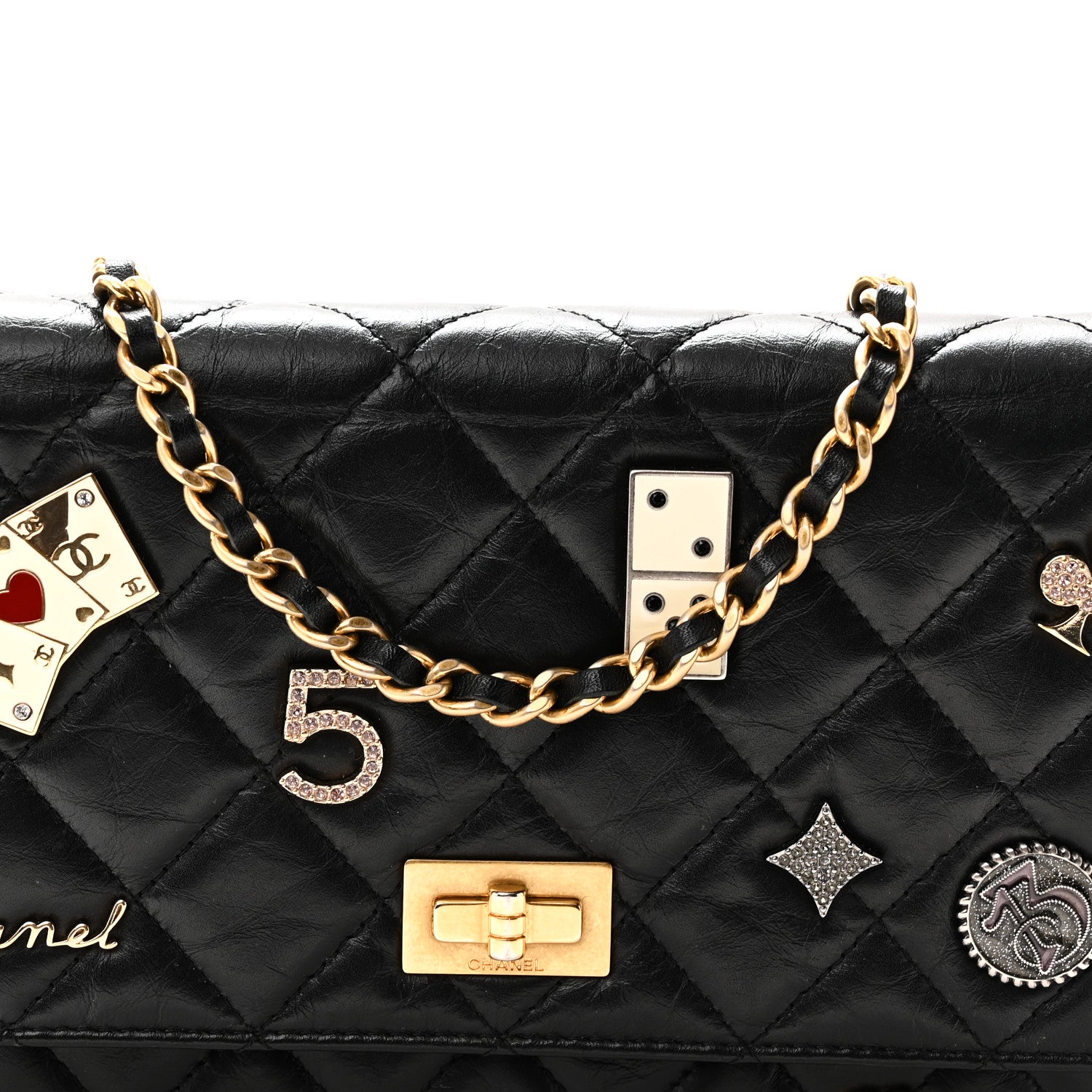 Chanel Aged Calfskin Lucky Charms Casino 2.55 Reissue Wallet on Chain WOC Black 9 of 11