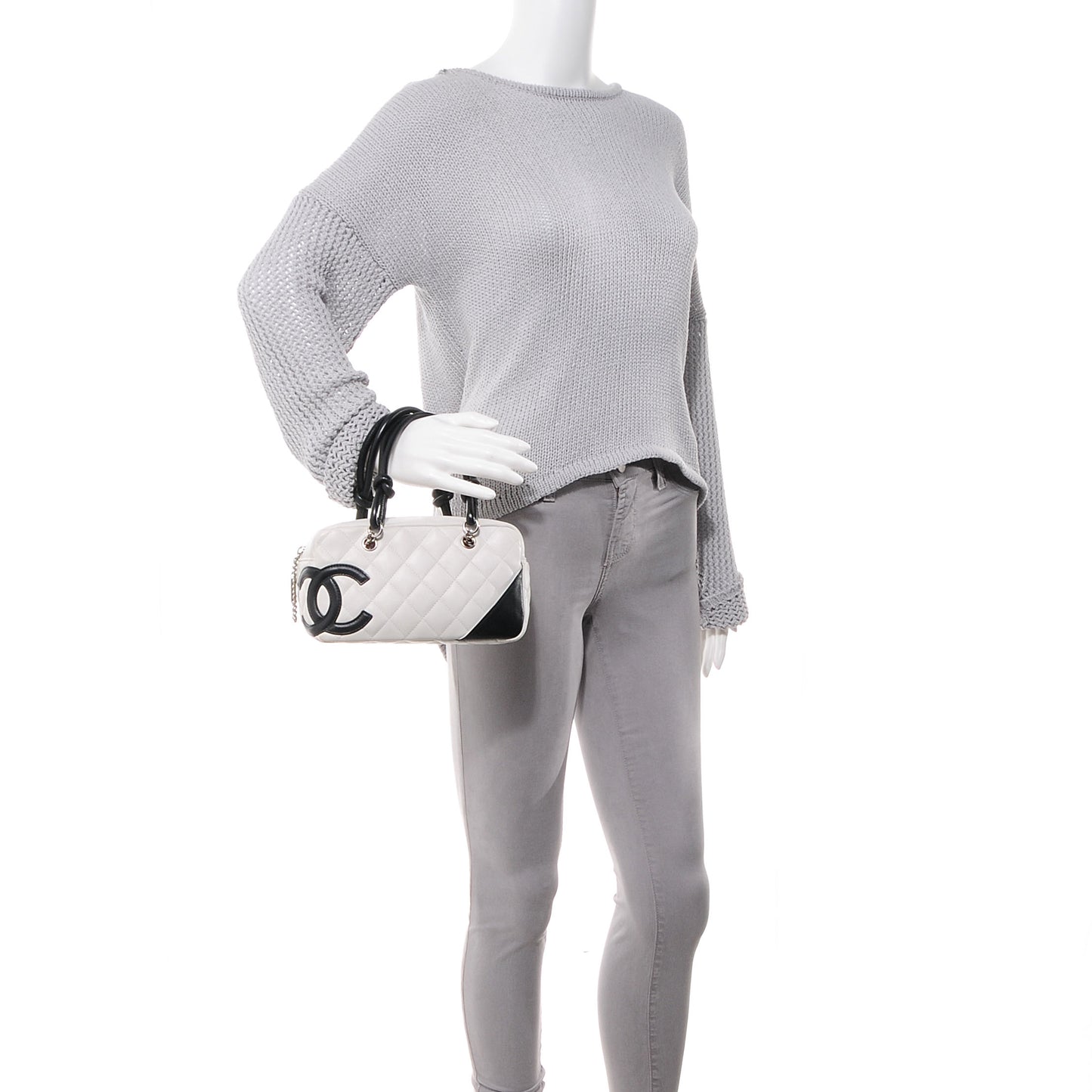 Calfskin Quilted Small Cambon Bowler White Black