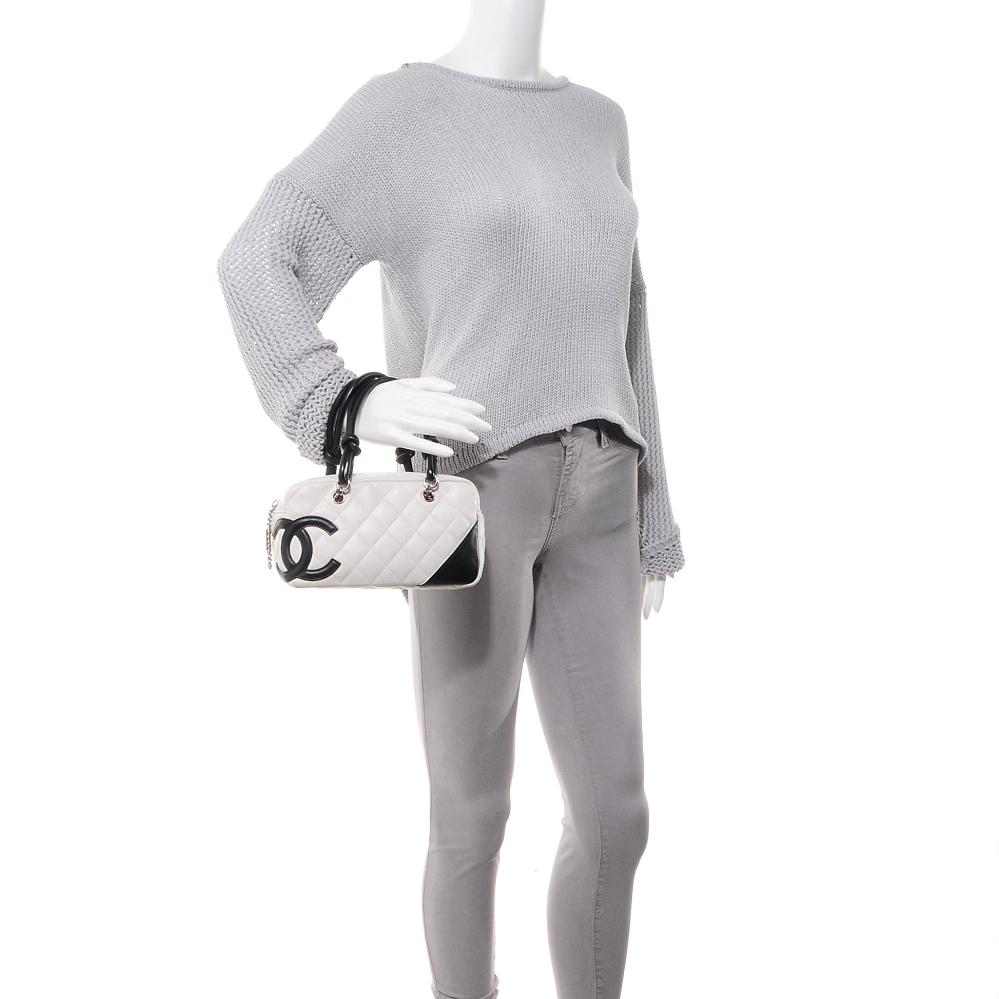 Chanel Calfskin Quilted Small Cambon Bowler White Black 2 of 7