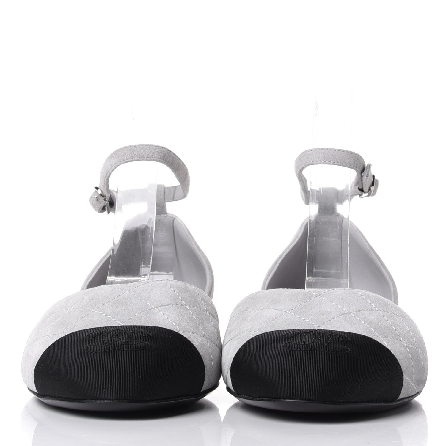 Chanel Suede Grosgrain Cap Toe CC Ankle Strap Sandals 39.5 Grey Black 2 of 10