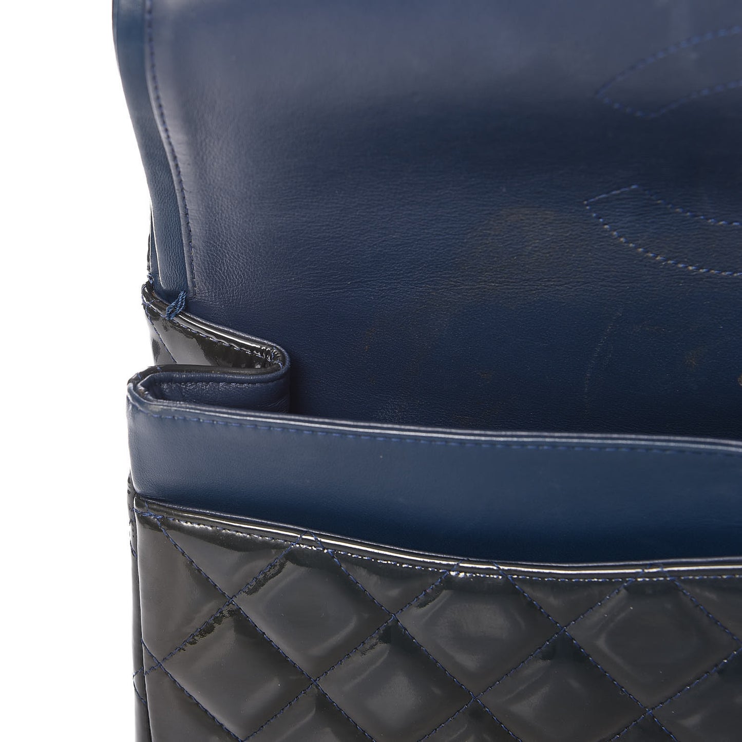 Patent Quilted Maxi Double Flap Navy Blue