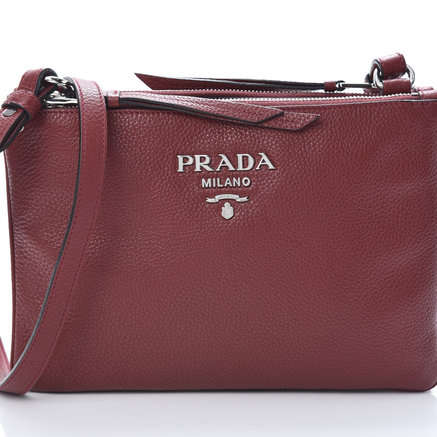 Vitello Daino Double Zip Crossbody Bag Rubino