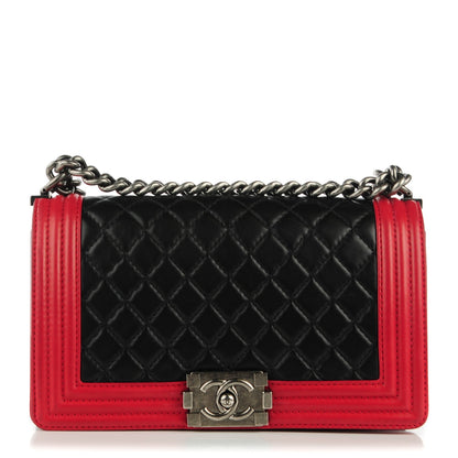 Chanel Lambskin Quilted Medium Boy Flap Black Red 1 of 8