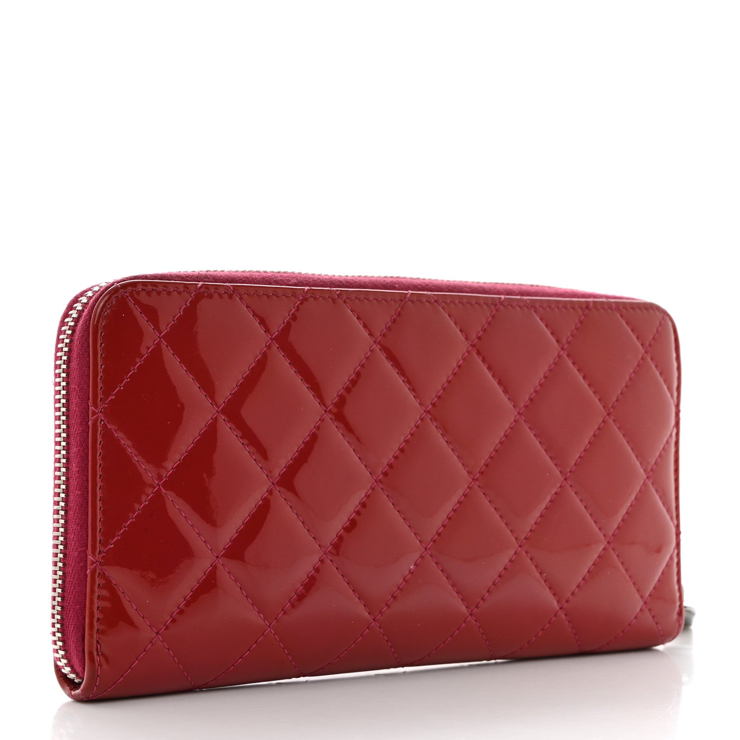 Chanel Patent Quilted Brilliant Zip Around Wallet Red 3 of 10