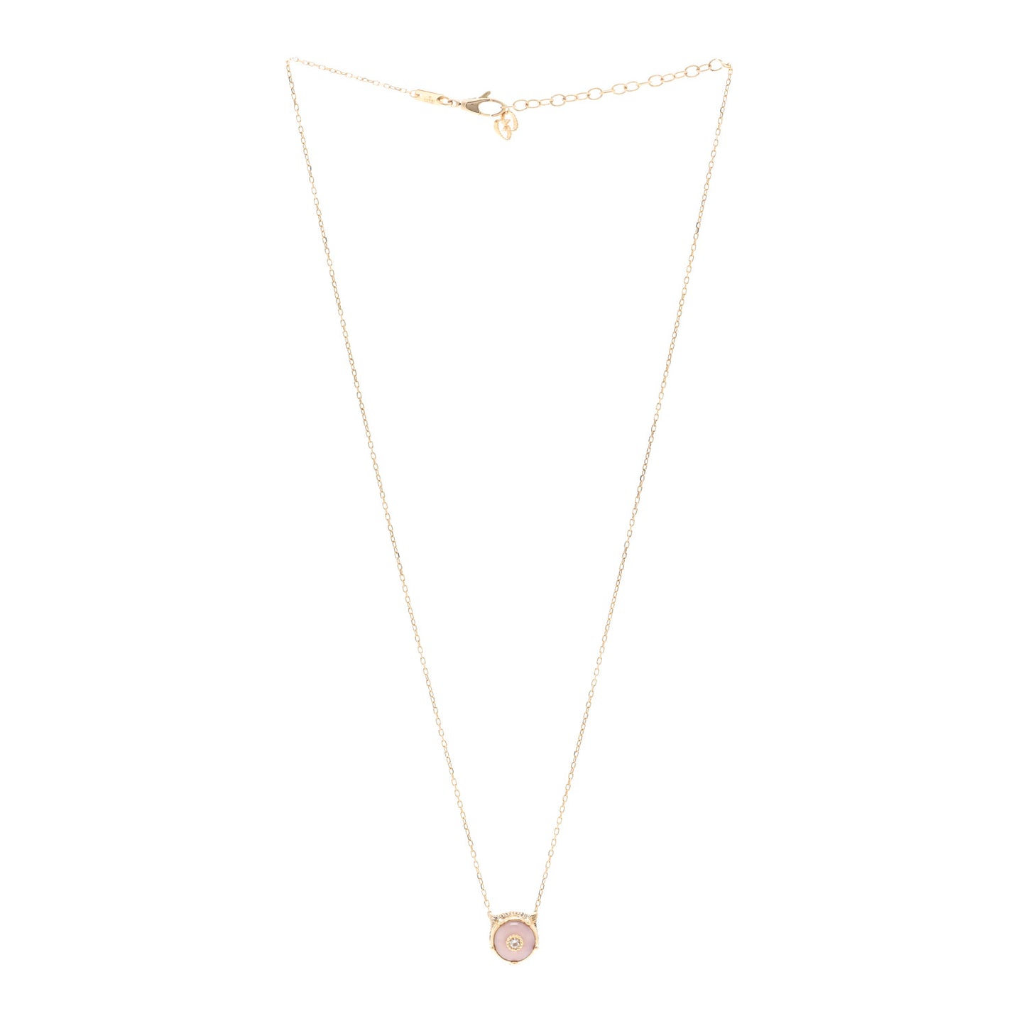 18K Yellow Gold Diamond Pink Opal Le Marche Des Merveilles Feline Pendant Necklace
