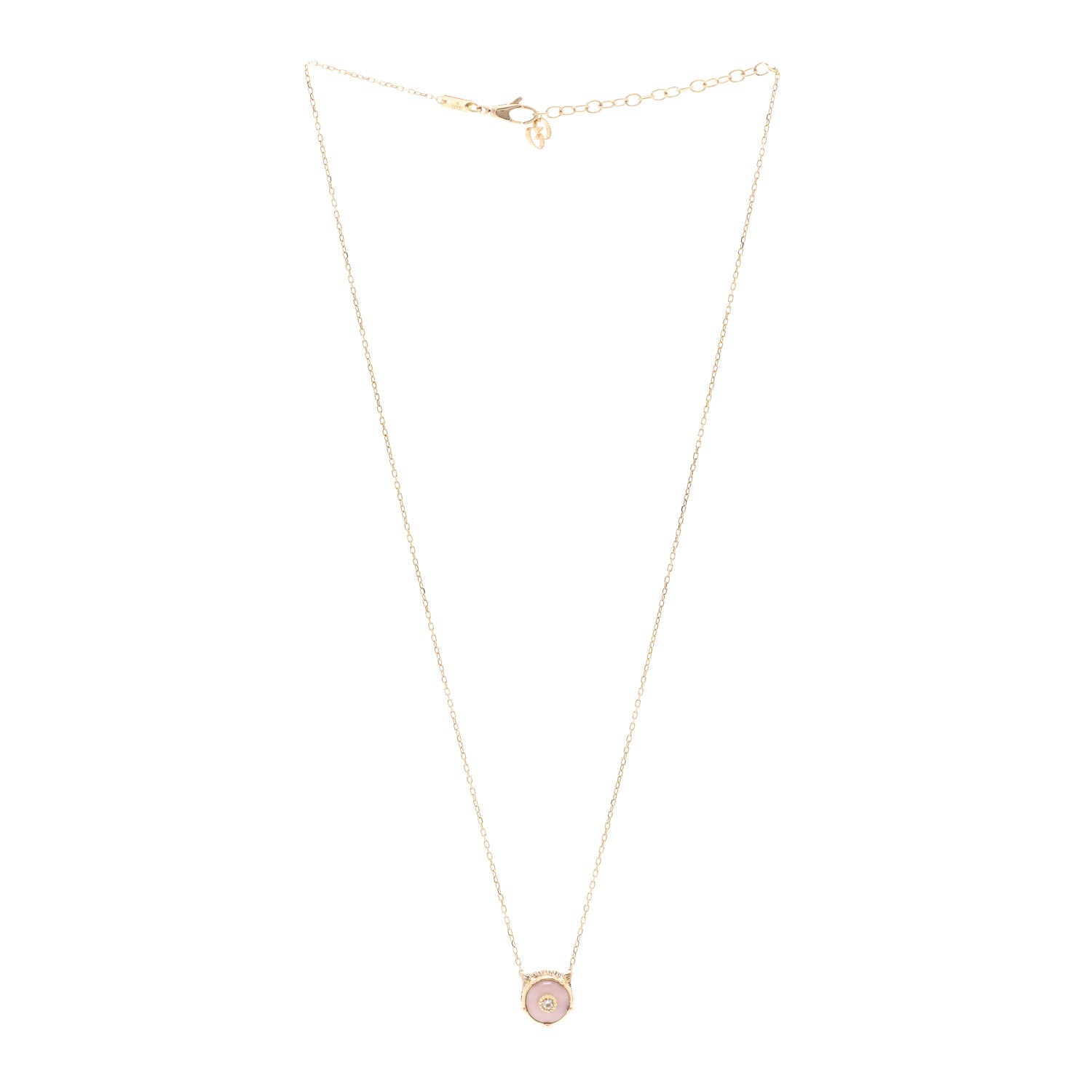 Gucci 18K Yellow Gold Diamond Pink Opal Le Marche Des Merveilles Feline Pendant Necklace 3 of 6