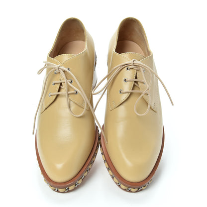 Chanel Calfskin Chain Lace Up Oxfords 38 Beige Clair 5 of 10