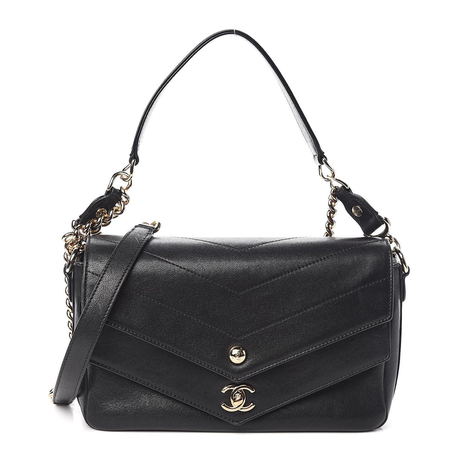 Chanel Sheepskin Chevron Quilted Mini Double Chevron Flap Black 1 of 12