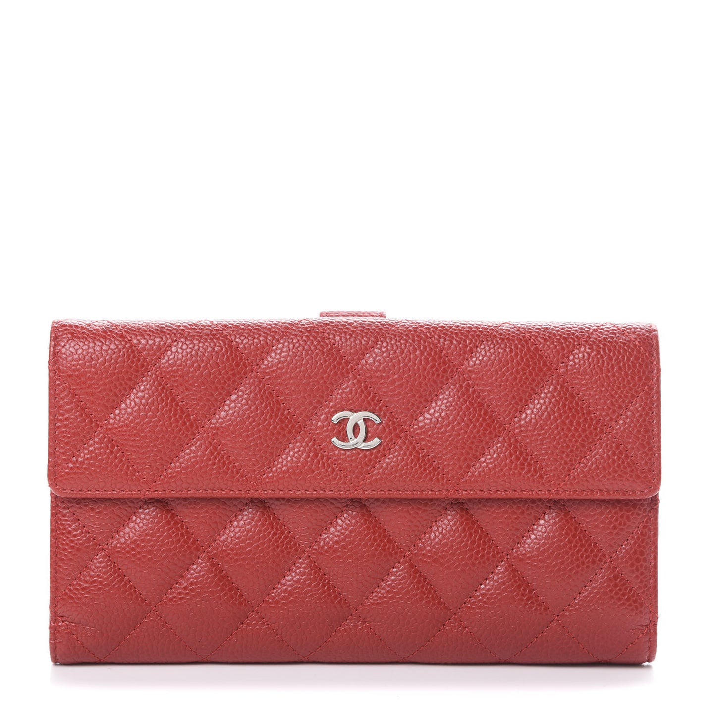 Caviar Quilted CC Long Double Wallet Red