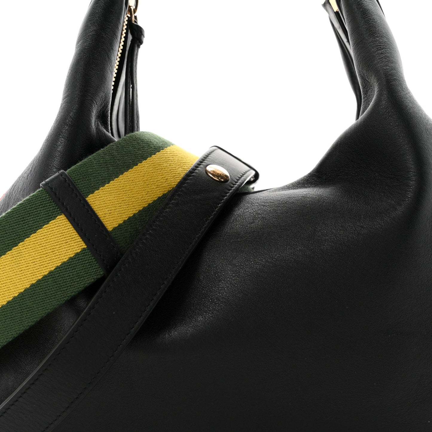 Aria Calfskin Web Large Attache Shoulder Bag Black
