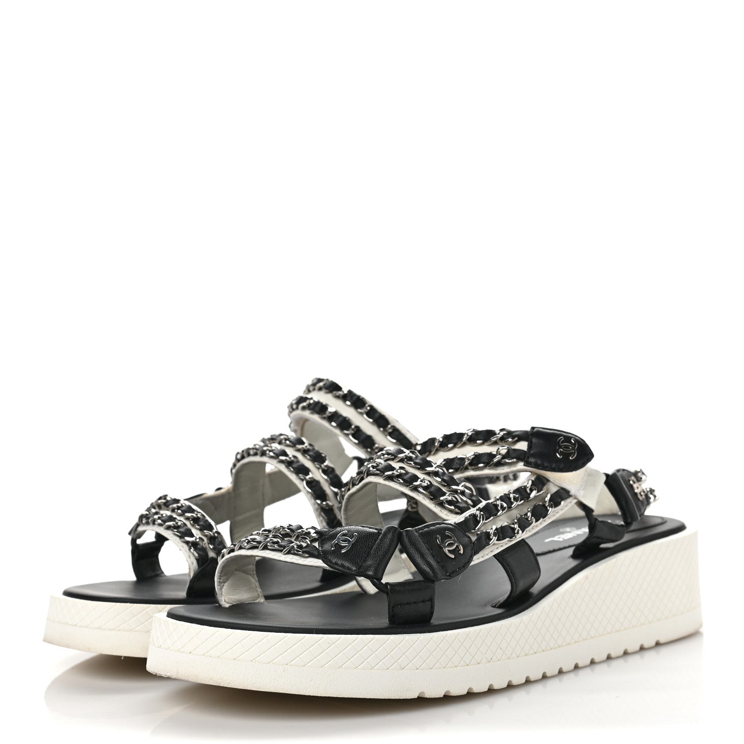 Chanel Lambskin Chain Platform Sandals 38.5 Black White 3 of 8