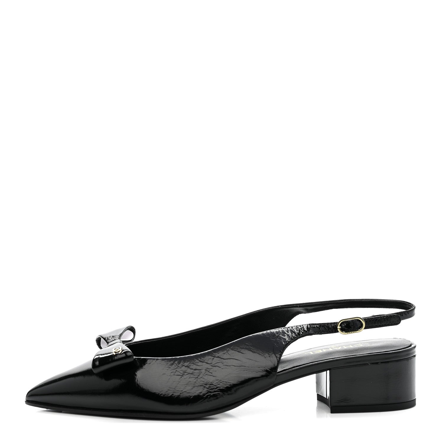 Chanel Crumpled Patent Calfskin CC Bow Slingback Pumps 38.5 Black 1 of 11