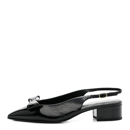 Chanel Crumpled Patent Calfskin CC Bow Slingback Pumps 38.5 Black 1 of 11