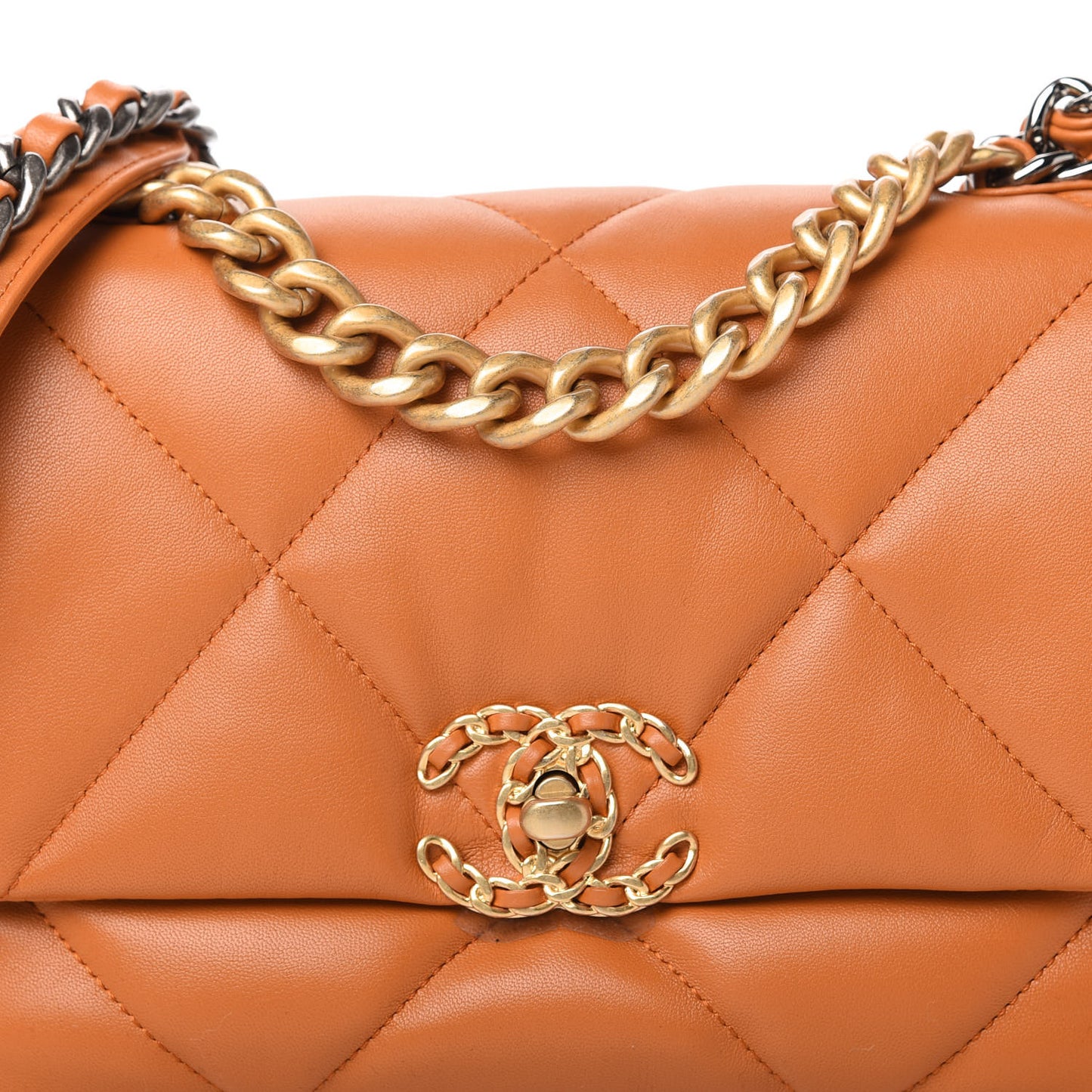 Lambskin Quilted Medium Chanel 19 Flap Light Brown