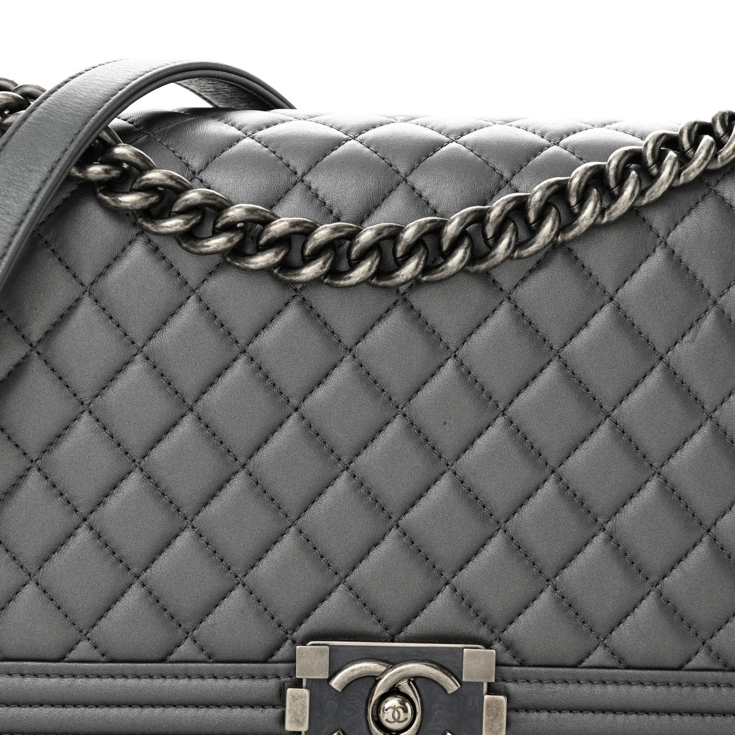 Chanel Metallic Calfskin Quilted New Medium Boy Flap Dark Silver 8 of 11