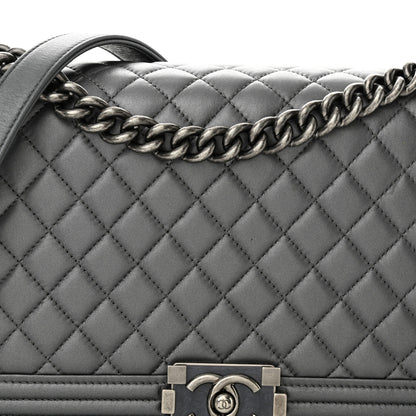 Chanel Metallic Calfskin Quilted New Medium Boy Flap Dark Silver 8 of 11