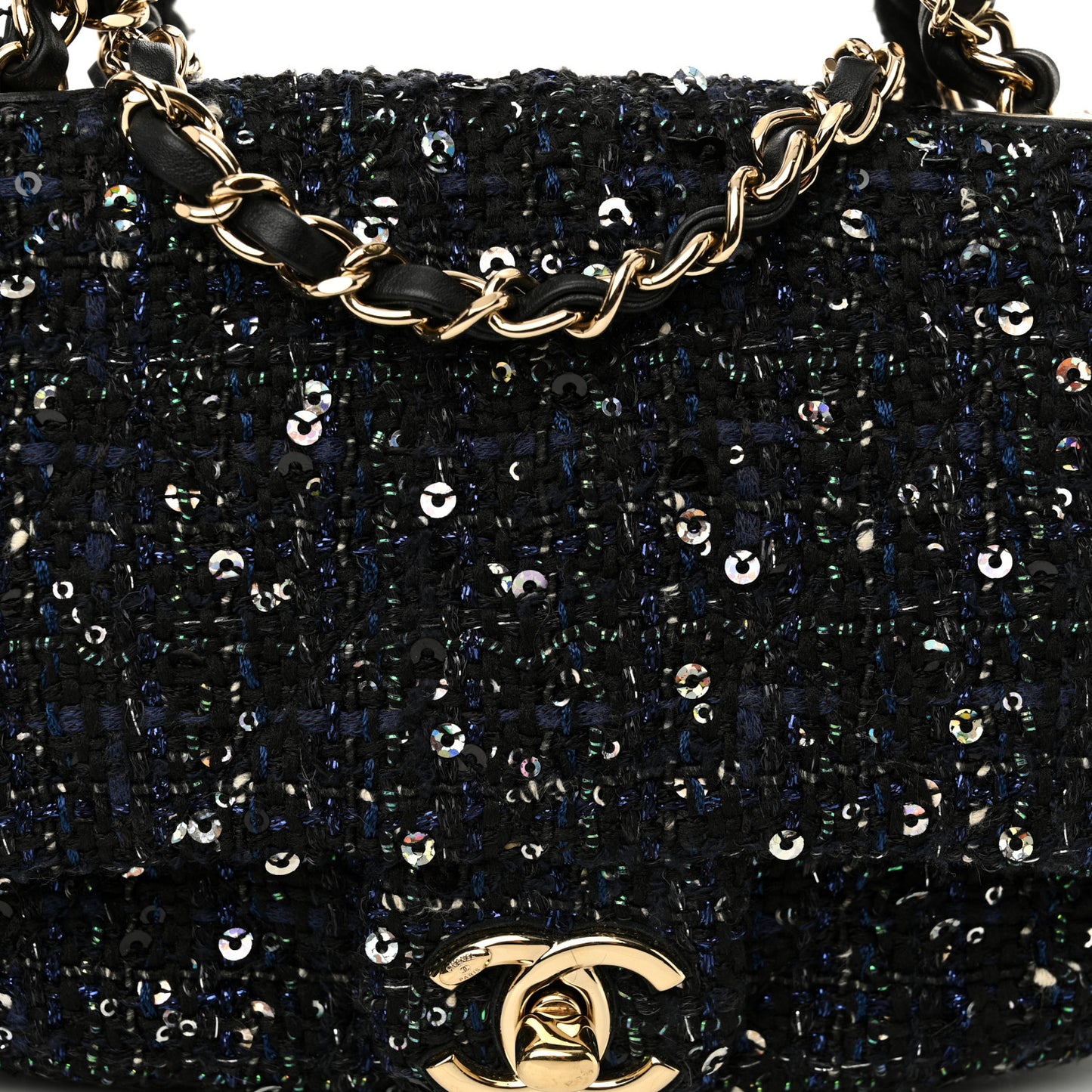 Tweed Mini Pearl Handle Flap Black Ecru