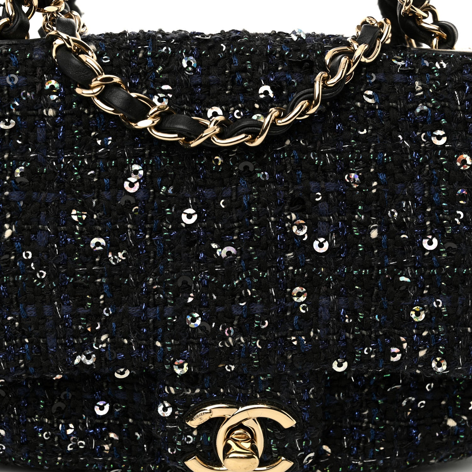 Chanel Tweed Mini Pearl Handle Flap Black Ecru 8 of 10