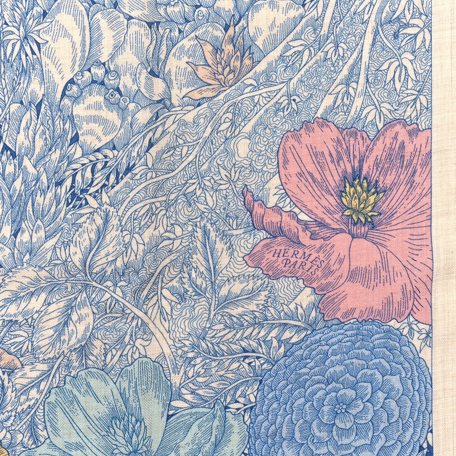 Hermes Cashmere Silk Retour a la Nature 140 Bleu Jean Rose Vert 3 of 6
