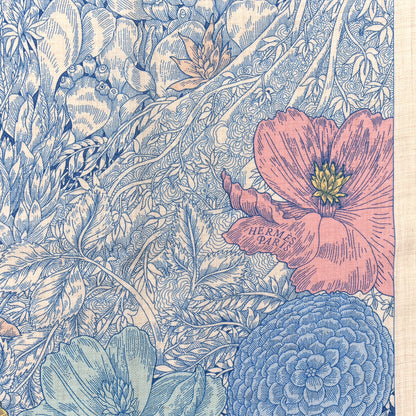 Hermes Cashmere Silk Retour a la Nature 140 Bleu Jean Rose Vert 3 of 6