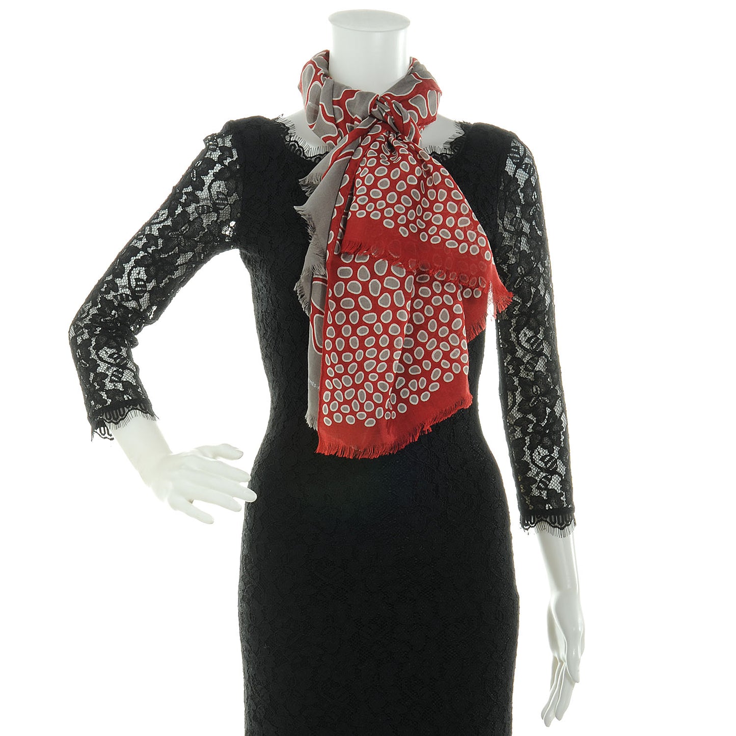 Silk Wool Modern Fringe Scarf Red Grey