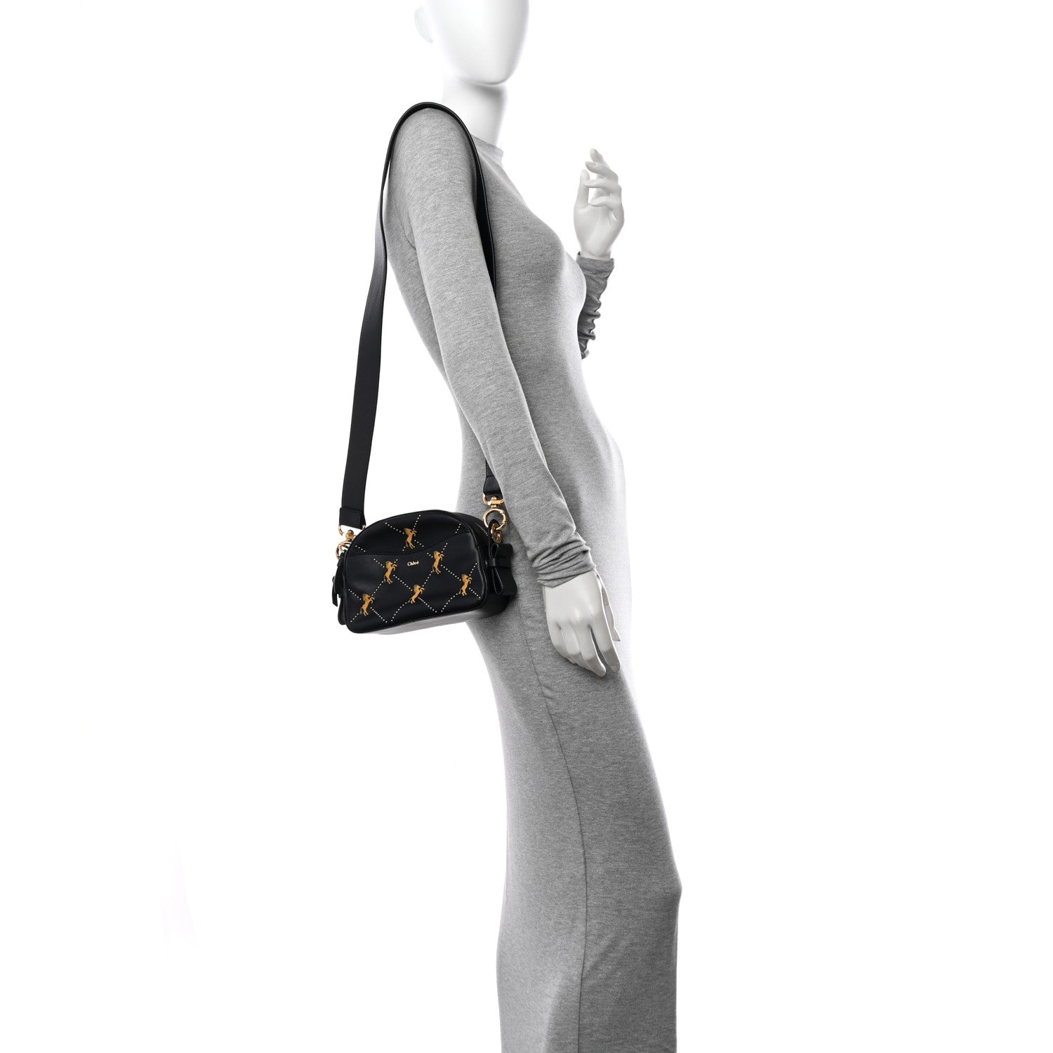 Chloe Smooth Calfskin Little Horses Embroidered Shoulder Bag Black 2 of 11