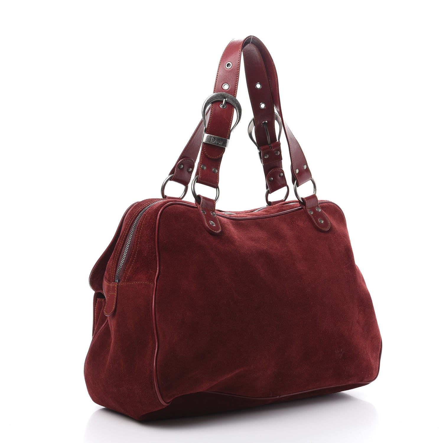 Christian Dior Suede Gaucho Double Saddle Bag Burgundy 3 of 13