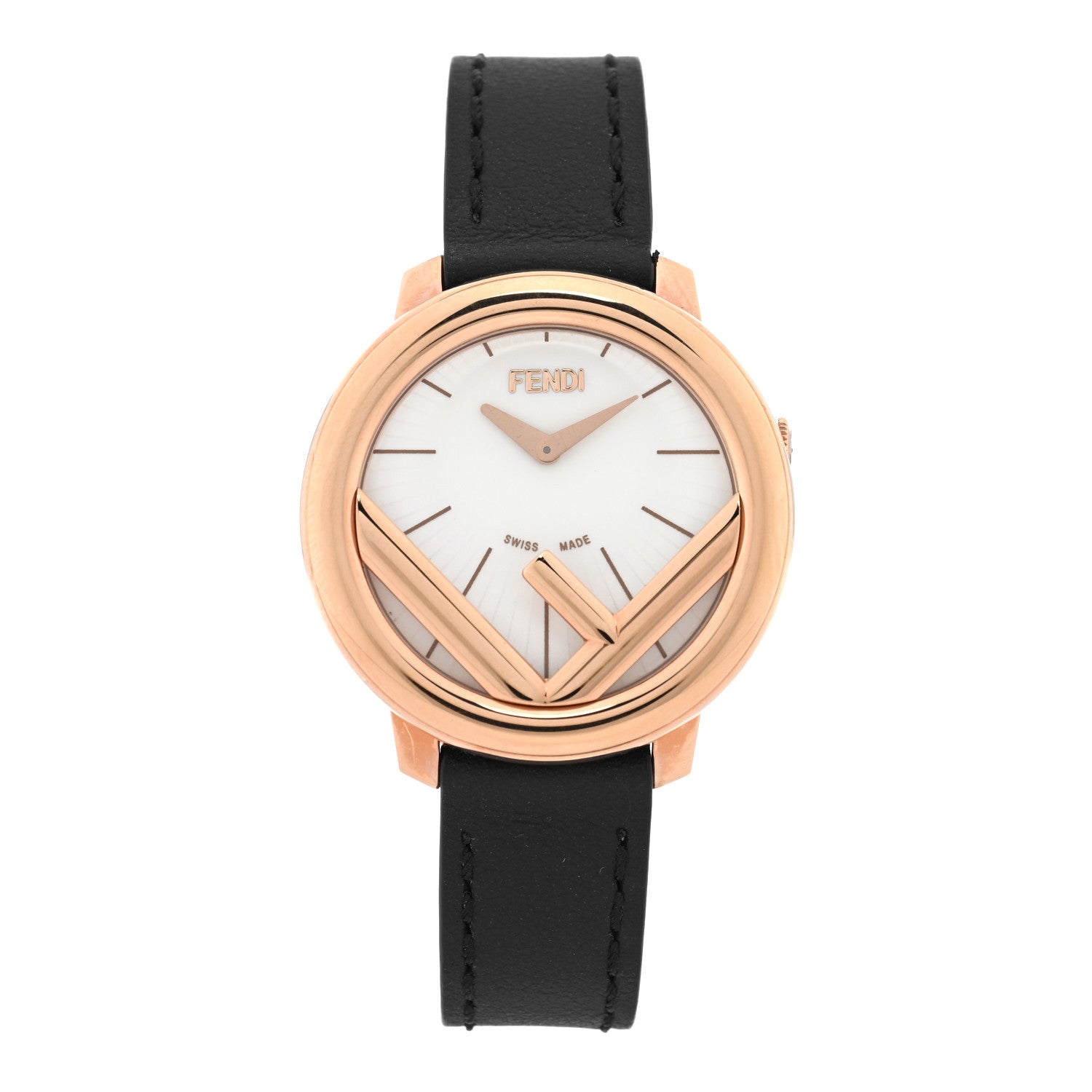Fendi Stainless Steel Calfskin 28mm Run Away Quartz Watch Black 1 of 5