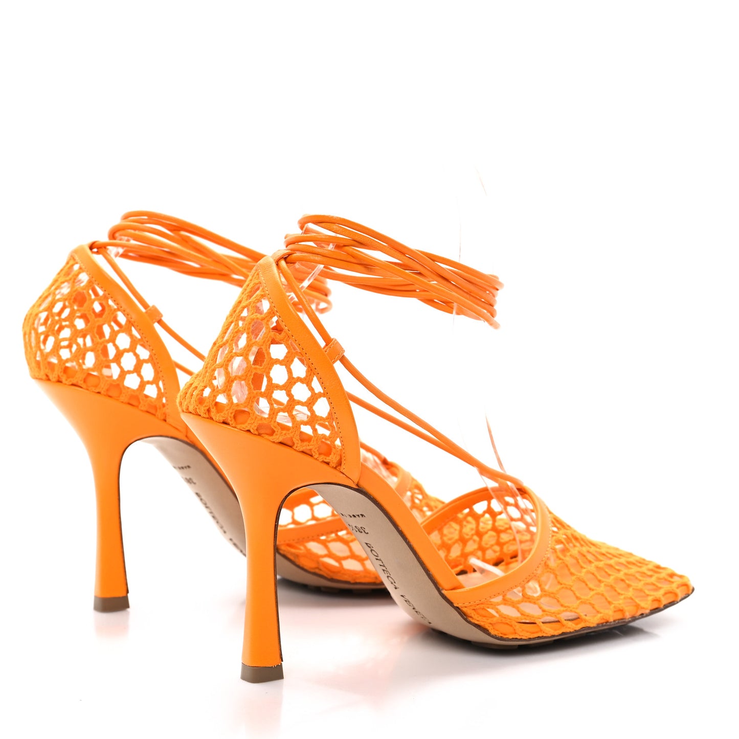 Mesh Nappa Stretch Ankle Tie Sandals 38.5 Tangerine