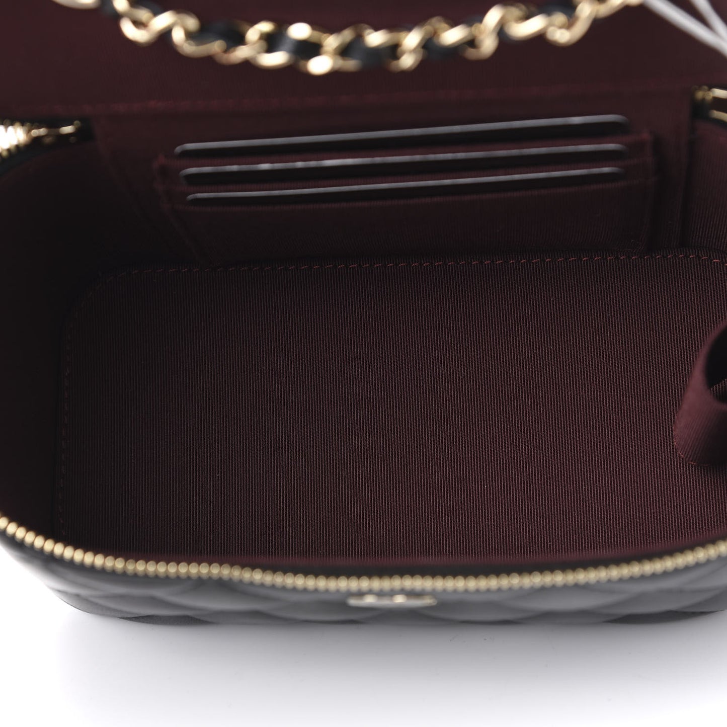 Lambskin Quilted Small Vanity Case With Chain Black