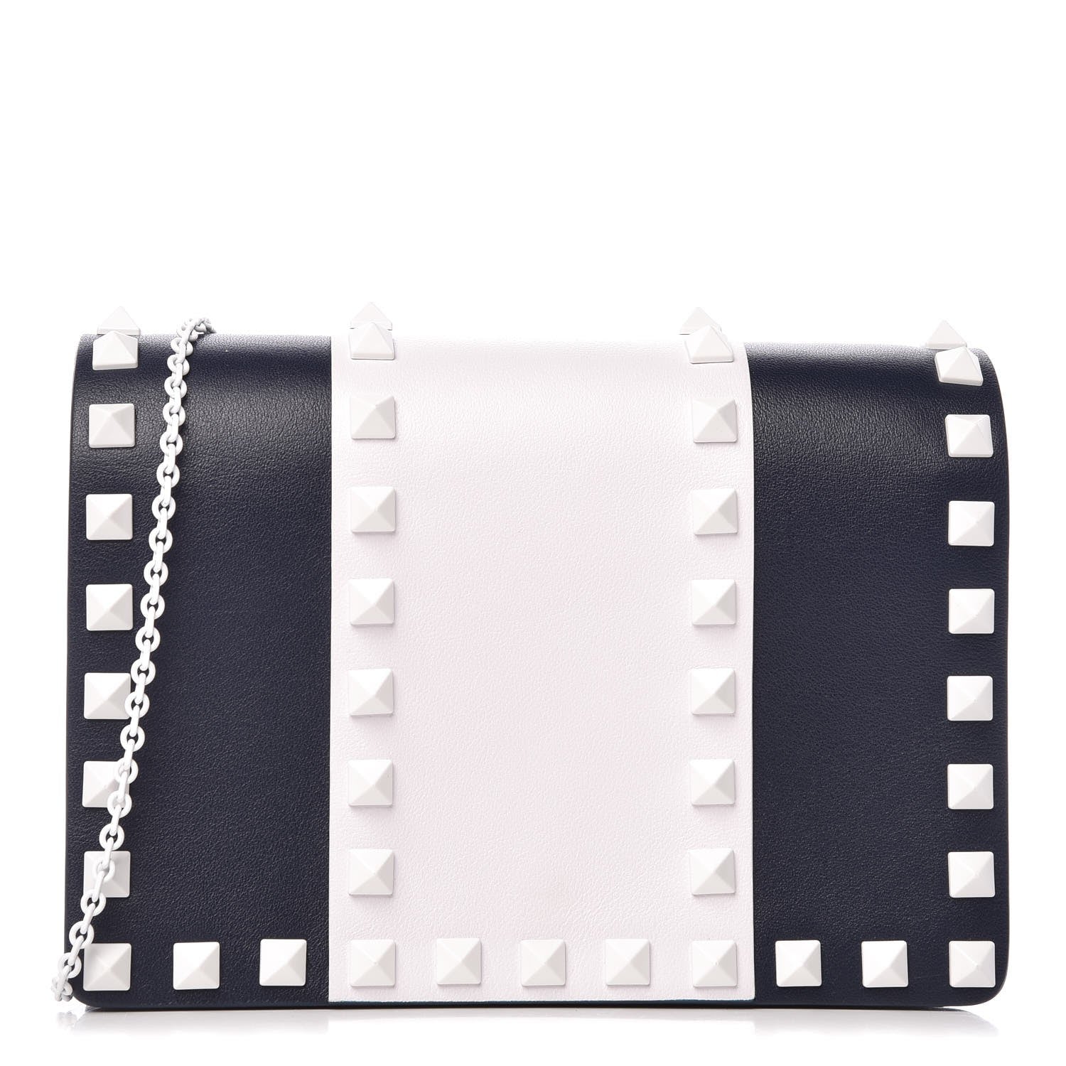 Valentino Garavani Vitello Colorblock Free Rockstud Wallet on Chain Marine Optic White 1 of 6