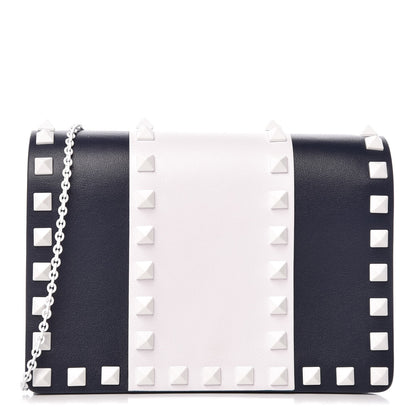 Valentino Garavani Vitello Colorblock Free Rockstud Wallet on Chain Marine Optic White 1 of 6