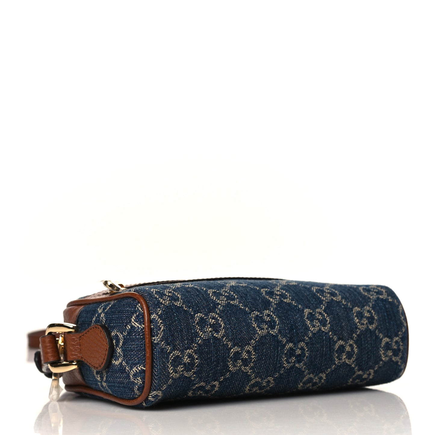 New Denim GG Monogram Dollar Calfskin Mini Ophidia Shoulder Bag Blue Tea Cuir Epilog