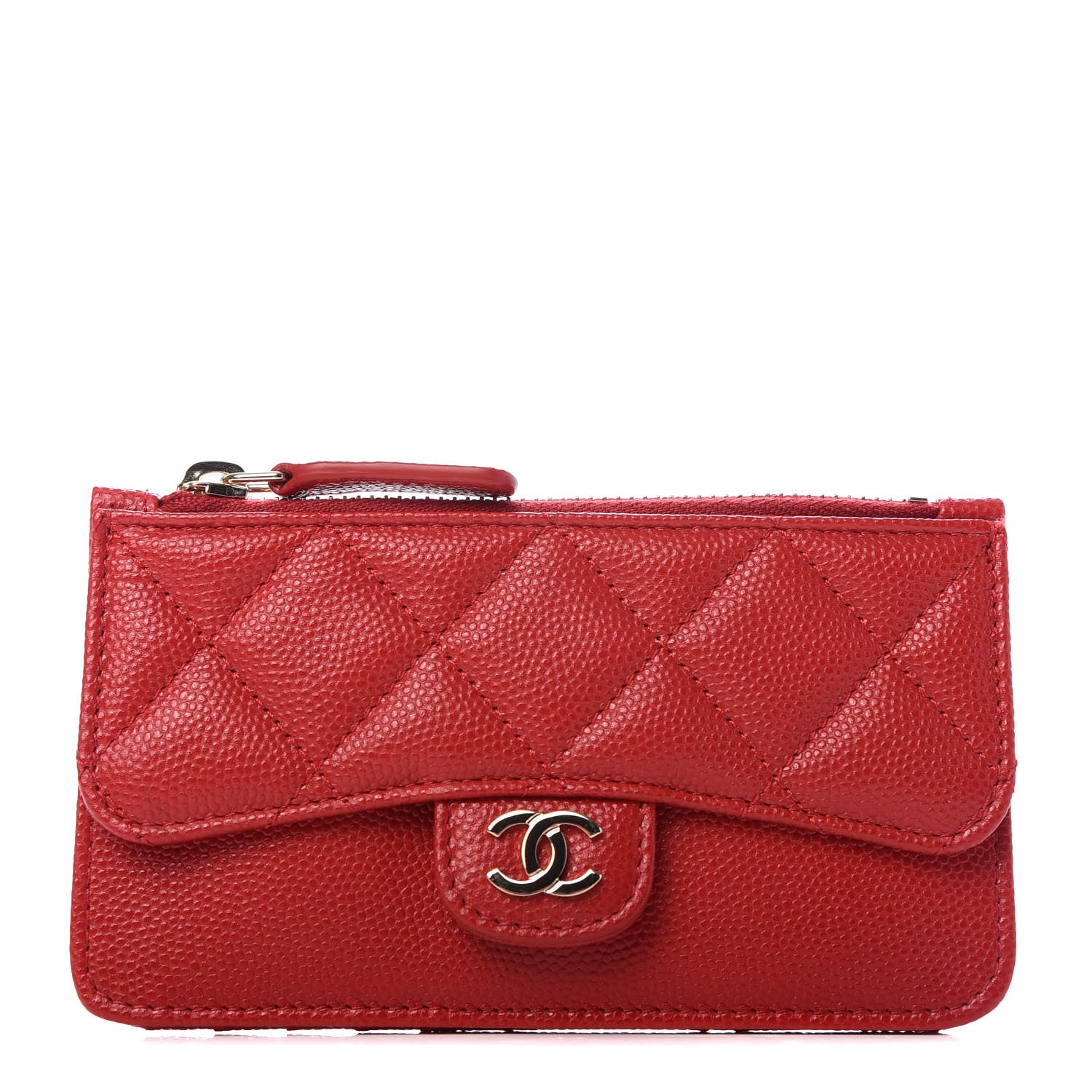 Chanel Caviar Quilted Flap Zip Card Holder Red 1 of 8