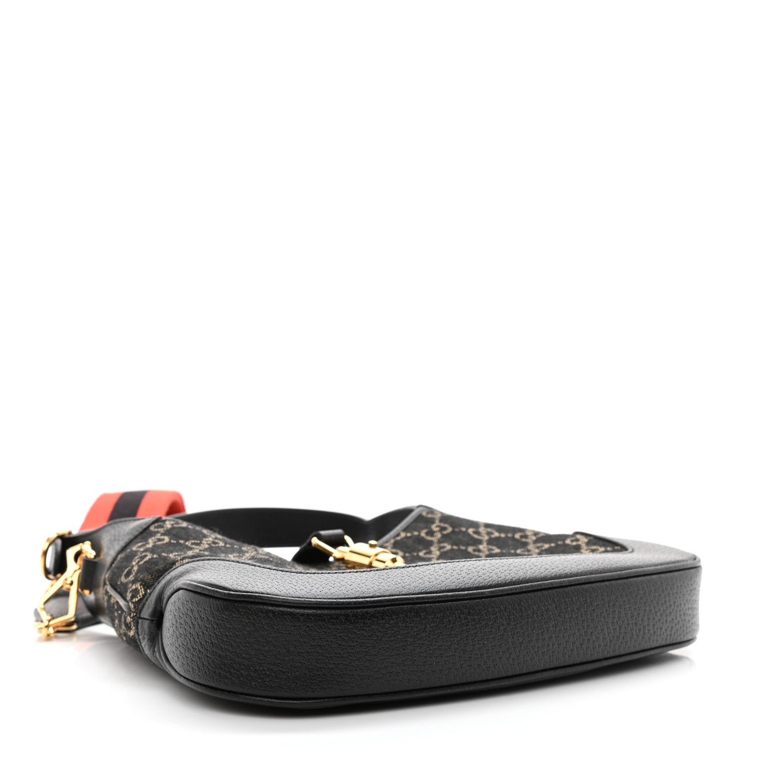 Gucci Jacquard Denim GG Monogram Small Jackie 1961 Hobo Black Ivory 7 of 15