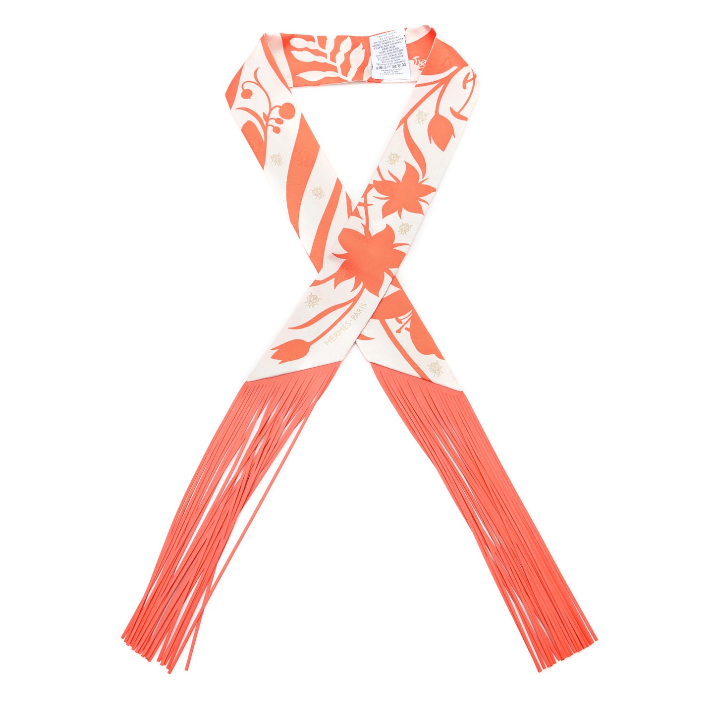 Silk Calfskin Bouquet Final Fringed Twilly Orange Gris Perle Vermillion