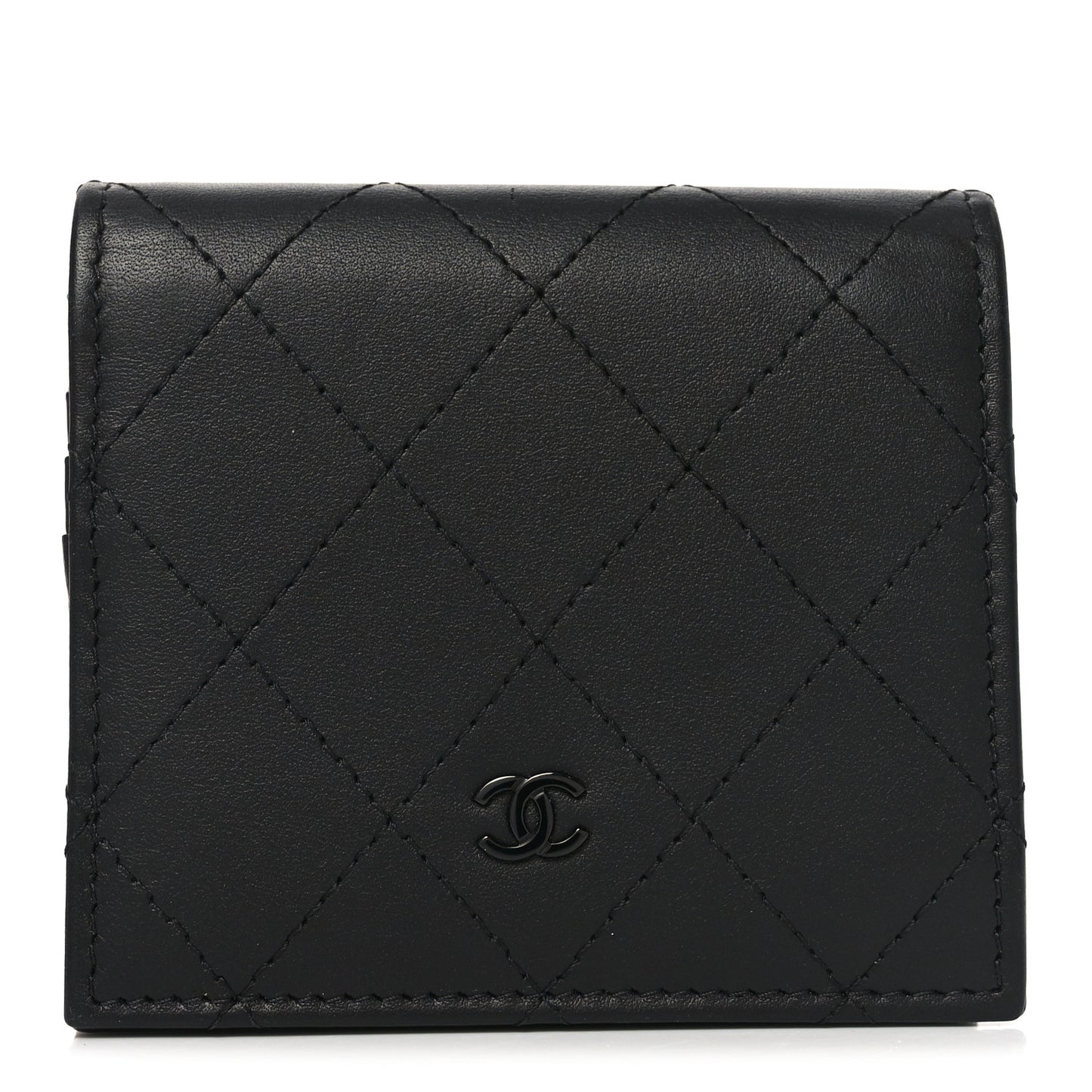 Calfskin Quilted Compact Bifold Wallet So Black