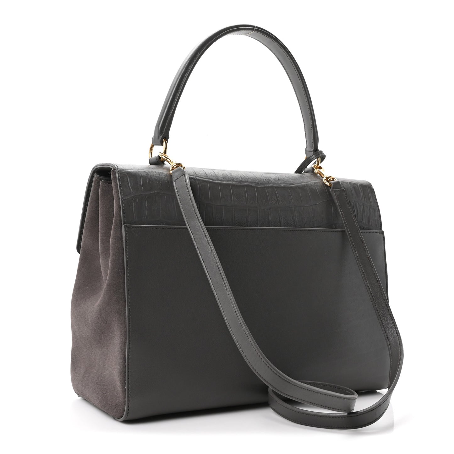 Calfskin Crocodile Embossed Medium Moujik Top Handle Bag Fog