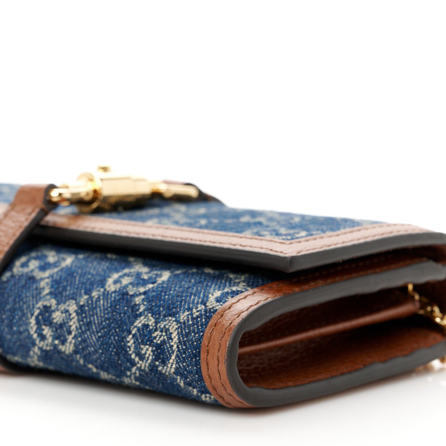 Gucci New Denim GG Monogram Jackie 1961 Chain Wallet Blue Tea Cuir 10 of 10