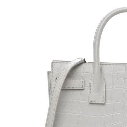 Saint Laurent Calfskin Crocodile Embossed Baby Sac De Jour Gris Perle 8 of 9