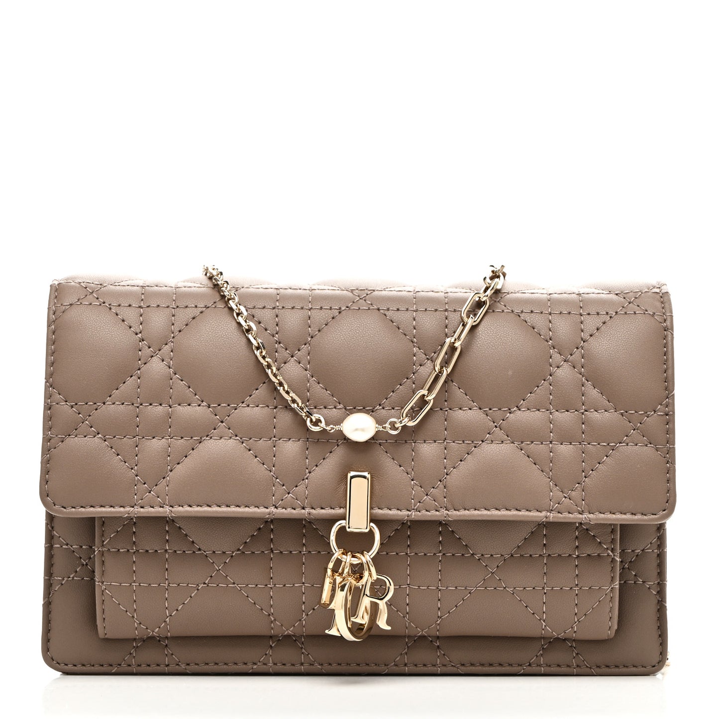 Lambskin Cannage Chain My Dior Daily Chain Pouch Warm Taupe